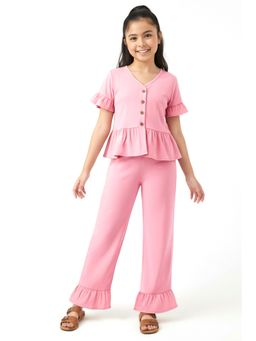 Trampoline - Girls Pink Cotton Knit Co-Ord Set