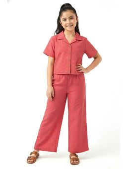 Trampoline - Girls Coral Cotton Knit Schiffli Co-Ord Set