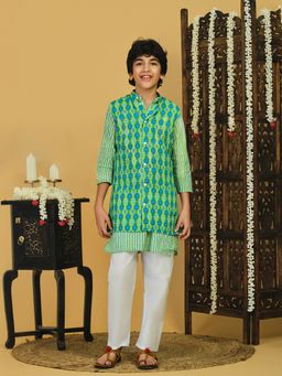 Trampoline - Boys Cotton Green Kurta Pyjama with Jacket