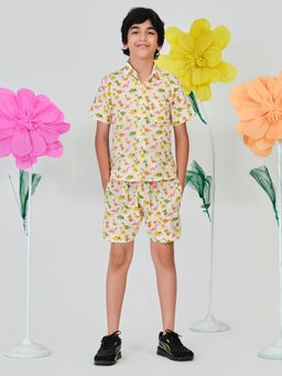 Trampoline - Boys Cream Dinosaur Print Shirt & Shorts