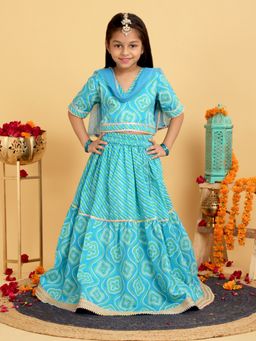 Trampoline - Girls Blue Printed Lehenga & Choli with Dupatta