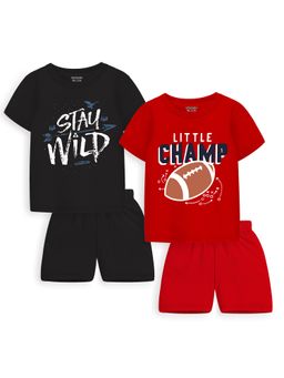 Trampoline - Boys Multi-Color Printed Regular Fit T-Shirts & Shorts (Pack of 2)