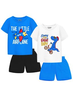 Trampoline - Boys Multi-Color Airplane & Dino Printed T-Shirts & Shorts (Pack of 2)