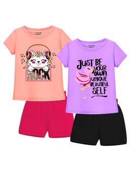 Trampoline - Girls Multi-Color Text Printed T-Shirts & Shorts (Pack of 2)