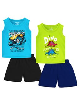Trampoline - Boys Dino & Monster Truck Printed T-Shirts & Shorts (Pack of 2)