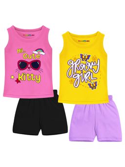 Trampoline - Girls Multi-Color Printed T-Shirts & Shorts (Pack of 2)