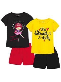 Trampoline - Girls Multi-Color Printed Regular Fit T-Shirts & Shorts (Pack of 2)