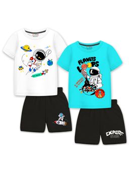 Trampoline - Boys Multi-Color Space & Planet Printed T-Shirts & Shorts (Pack of 2)
