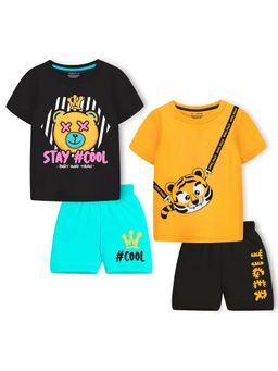 Trampoline - Boys Multi-Color Tiger & Stay Cool Printed T-Shirts & Shorts (Pack of 2)