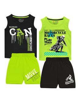 Trampoline - Boys Multi-Color Sleeveless Printed T-Shirts & Shorts (Pack of 2)