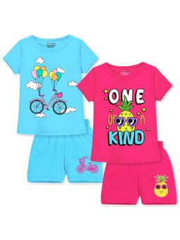 Trampoline - Girls Multi-Color One Kind & Cycle Printed T-Shirts & Shorts (Pack of 2)