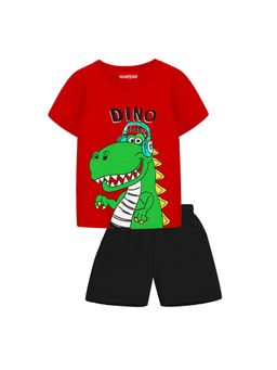 Trampoline - Boys Red Dino Saur Printed T-shirt & Shorts