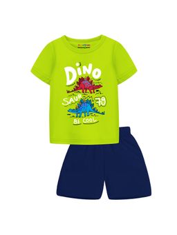 Trampoline - Boys Green Sleeveless Dino Printed T-shirt & Shorts