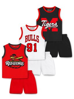 Trampoline - Boys Multi-Color Sleeveless Printed T-shirts & Shorts (Pack of 3)