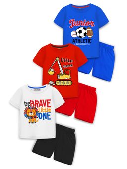 Trampoline - Boys Multi-Color Lion Printed T-shirts & Shorts (Pack of 3)