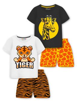 Trampoline - Boys Multi-Color Giraffe & Tiger Printed T-Shirts & Shorts (Pack of 2)