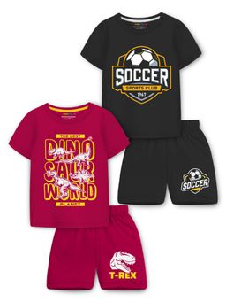Trampoline - Boys Multi-Color Dinosaur & Soccer Printed T-Shirts & Shorts (Pack of 2)