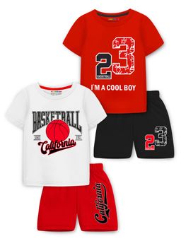 Trampoline - Boys Multi-Color Text Printed T-Shirts & Shorts (Pack of 2)