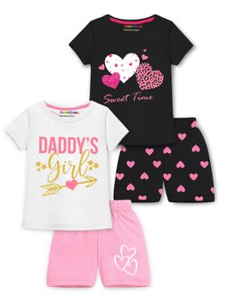 Trampoline - Girls Multi-Color Daddy & Heart Printed T-Shirts & Shorts (Pack of 2)