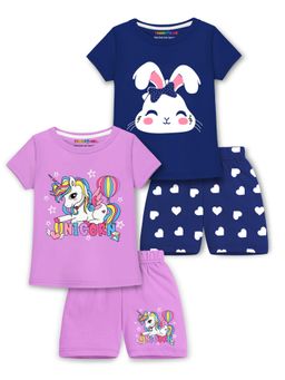 Trampoline - Girls Multi-Color Unicorn & Heart Printed T-Shirts & Shorts (Pack of 2)