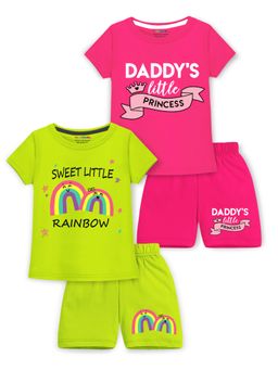 Trampoline - Girls Multi-Color Rainbow Printed T-Shirts & Shorts (Pack of 2)