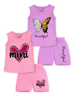 Trampoline - Girls Multi-Color Butterfly Printed T-Shirts & Shorts (Pack of 2)