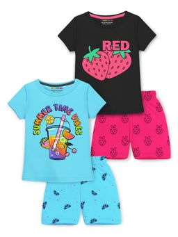 Trampoline - Girls Multi-Color Strawberry Printed T-Shirts & Shorts (Pack of 2)