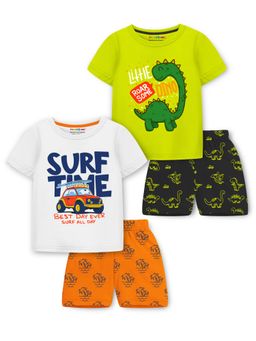 Trampoline - Boys Multi-Color Dino & Car Printed T-Shirts & Shorts (Pack of 2)