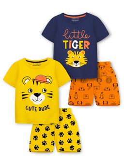 Trampoline - Boys Multi-Color Tiger Printed T-Shirts & Shorts (Pack of 2)
