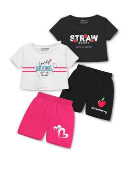 Trampoline - Girls Knit Strawberry Little Printed Crop T-shirt & Shorts (Pack of 2)