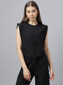 Fitkin - Women Black Side Pull Up Crop Top
