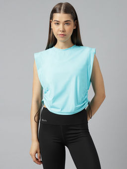 Fitkin - Women Aqua Blue Sleeveless Boxy Top