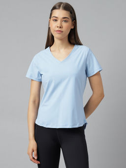 Fitkin - Women Blue V Neck Short Sleeves T-Shirt