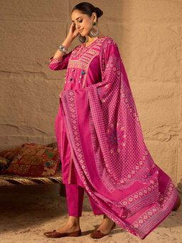 Indo Era - Pink Floral Kurta with Pant and Dupatta