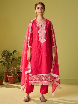 Indo Era - Pink Floral Kurta with Pant and Dupatta