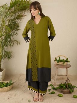 Indo Era - Green Printed Kurta with Palazzo and Dupatta