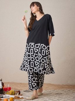 Indo Era - Black Printed Kurta and Palazzo