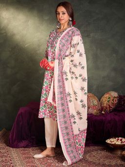 Indo Era - Pink Floral Kurta with Pant and Dupatta
