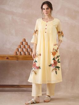 Indo Era - Cream Floral Kurta and Pant