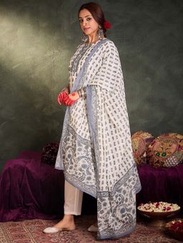 Indo Era - Cream Floral Kurta with Pant and Dupatta