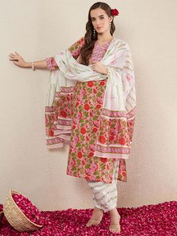 Indo Era - Pink Floral Kurta with Salwar and Dupatta