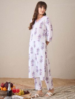 Indo Era - White Floral Kurta and Pant