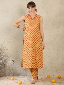Indo Era - Mustard Floral Kurta and Pant