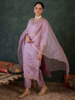 Indo Era - Pink Embroidered Kurta with Pant and Dupatta