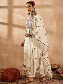 Indo Era - White Embroidered Kurta with Pant and Dupatta
