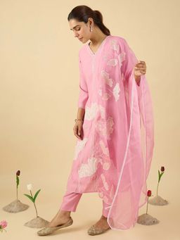 Indo Era - Pink Floral Kurta with Pant and Dupatta