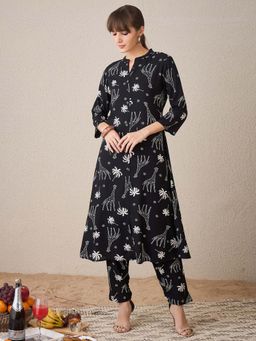 Indo Era - Black Printed Kurta and Pant