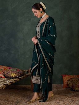 Indo Era - Green Embroidered Kurta with Pant and Dupatta
