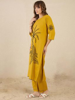 Indo Era - Mustard Floral Kurta and Pant