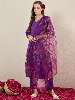 Indo Era - Purple Solid Kurta with Pant and Dupatta